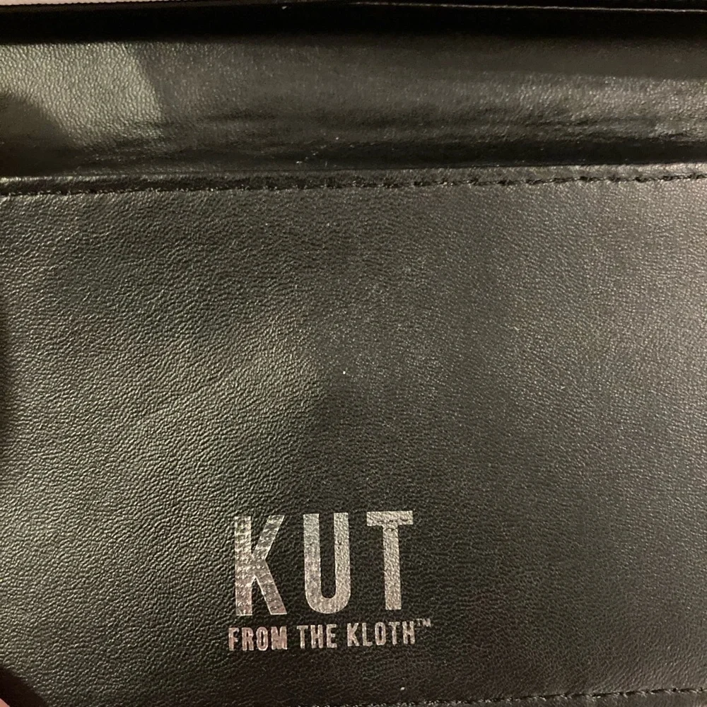 KUT From The Kloth Faux Leather Black and White Striped Trifold Wallet